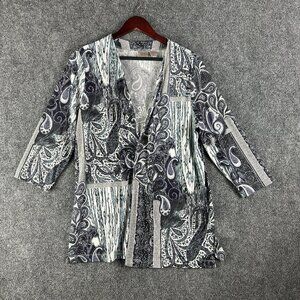 Chicos Easywear Sweater Womens Medium Stretch Knit Open Cardigan 3/4 Sleeve